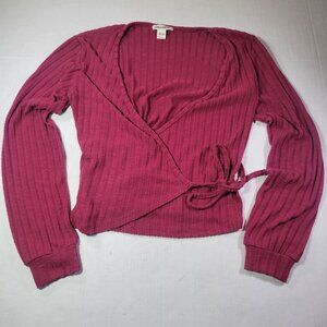 Billabong Women Faux Ribbed Wrap Long Sleeve Cotton Sweater Top Size XS